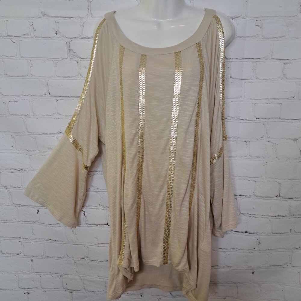 Chico's Sequin Cold Shoulder Top Blouse Size 2